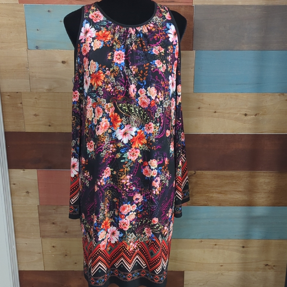 Beige by eci Vibrant Floral Long Sleeve Dress